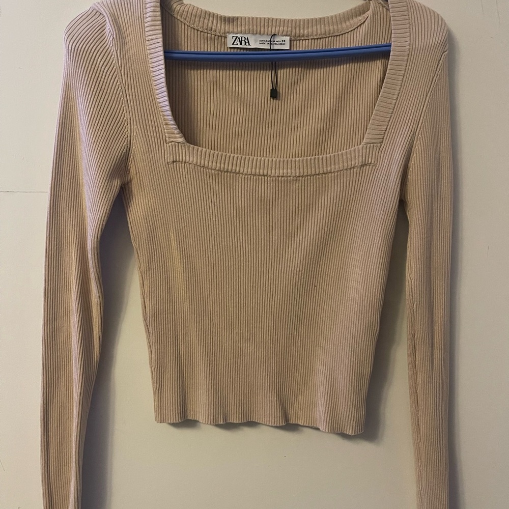 Zara ribbed square neck knit top